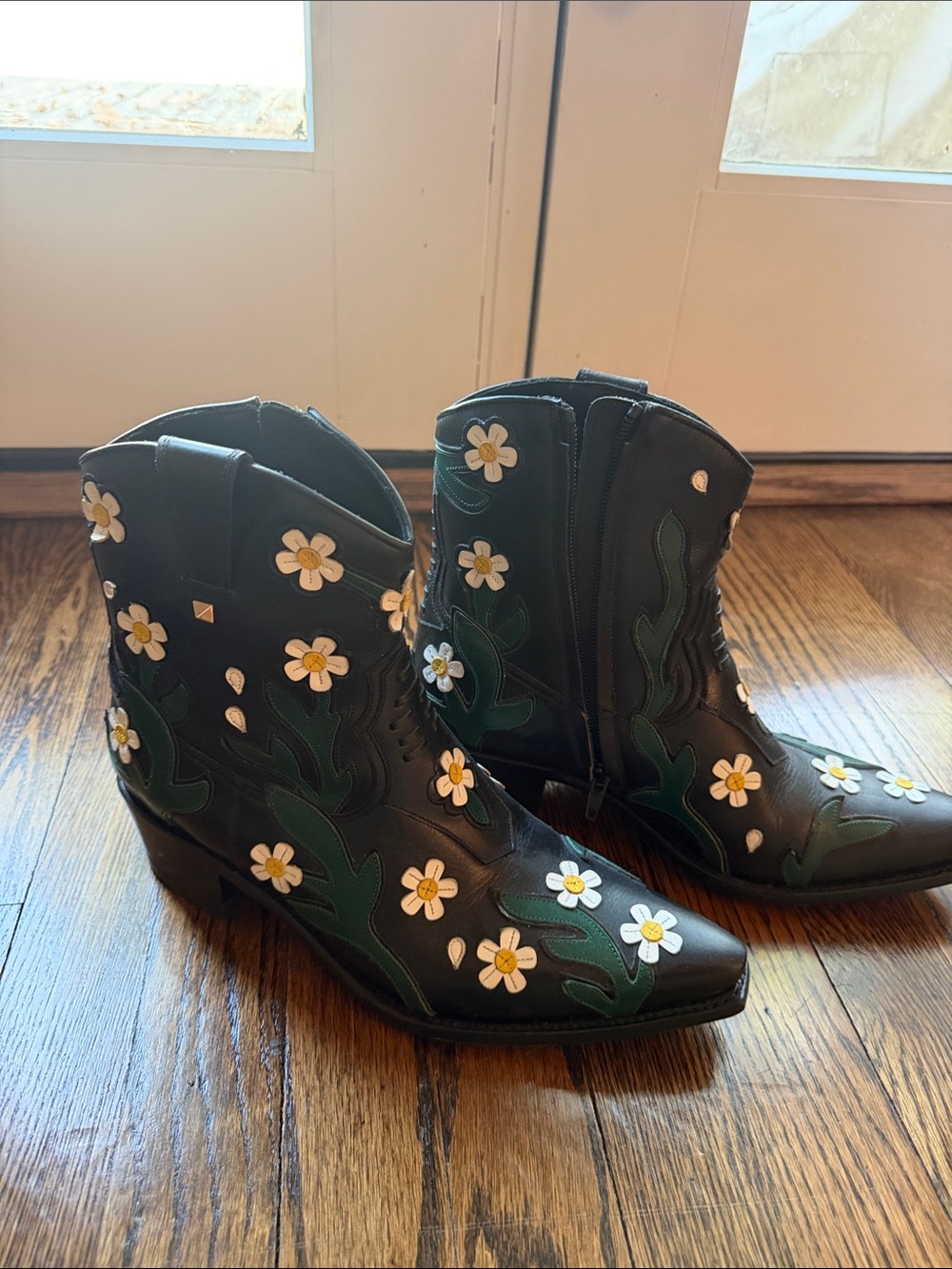 Rare! Valentino Black Floral Western Cowboy Boots Sz 40